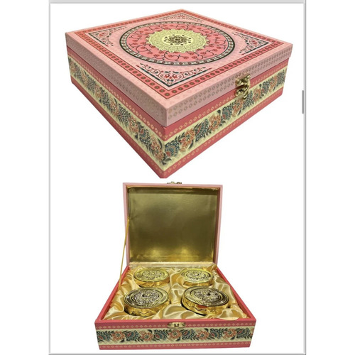 Designer Wooden Dry Fruit Gift Box - 2 Compartments 250 gms Capacity | Square Shape Wood Material for Industrial Gift Use