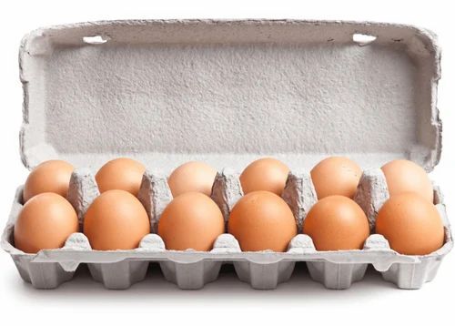 Egg Packaging Box - 12 Egg Capacity, Rectangular Shape, White Paper Pulp, Three-Ply Design