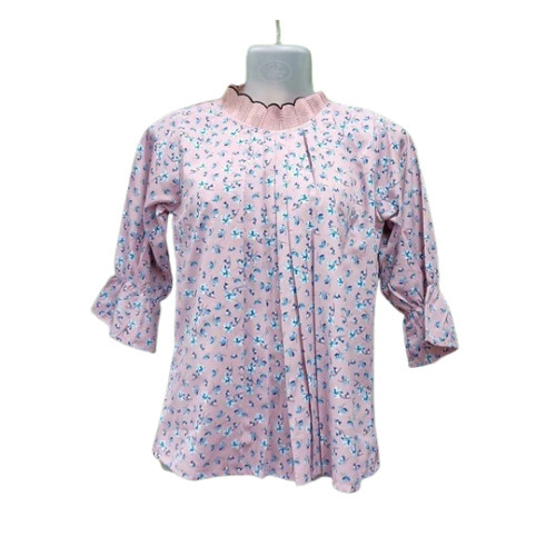Ladies Cotton Printed Top - Large Size, Comfortable Pink Half Sleeve Design for Daily Summer Wear | Stylish Round Neck and Trendy Pattern