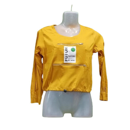 Ladies Cotton Top - Regular Fit, Short Sleeve, Bright Yellow Printed Design for Daily Summer Wear