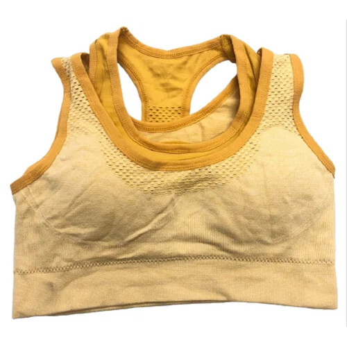Ladies Plain Sports Bra - Cotton & Spandex Free Size Yellow | Padded Design Comfortable to Wear Regular Fit Machine Washable