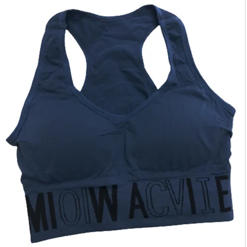 Ladies Sports Bra - Cotton & Spandex Fabric, Free Size, Navy Blue Color, Sleeveless, V Neck, Underwired, Padded Design, Comfortable Fit | Ideal for Casual Wear