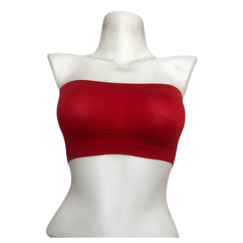 Ladies Tube Bra - Cotton & Spandex, Medium Coverage | Padded, Comfortable Fit, Plain Maroon, Size 28A