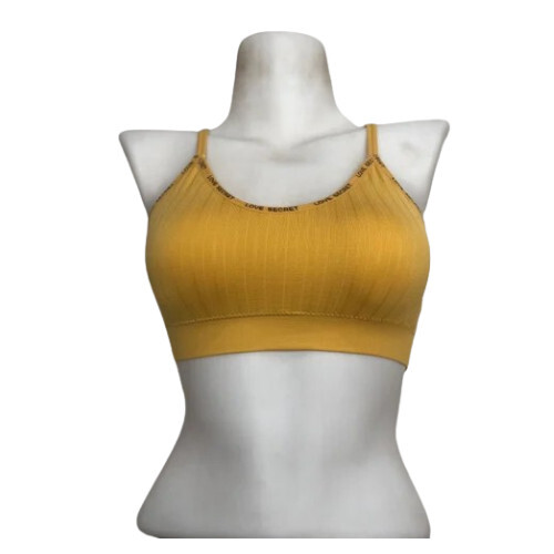 Ladies Yellow Sports Bra - Cotton & Spandex Blend, Size 28A, Round Neck, Full Coverage, Underwired, Padded Design | Comfortable Fit, Plain Pattern, Ideal for Sports