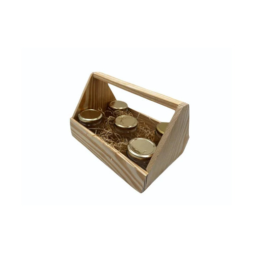 Pinewood Dry Fruit Jars Gift Tray - New, Polished Hexagonal Design, Customized Compartments | Brown Wood, Industrial Use: Gift