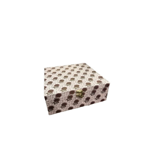 Printed Wooden Dry Fruit Gift Box - 250 Gms Capacity 4 Compartments | Multicolor Printed Design Square Shape Ideal for Gifting