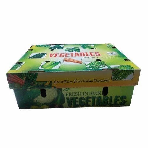 Vegetable Packaging Box - 10 Kg Capacity, Single Wall 3 Ply Corrugated Paper, Rectangular Shape, Customized Multi-Color Printed Design