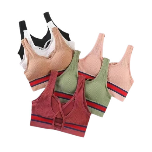 Women Gym Bra - Lycra Spandex Mix, Medium Coverage, Sleeveless, Breathable, Padded Design, Regular Fit, Plain Pattern