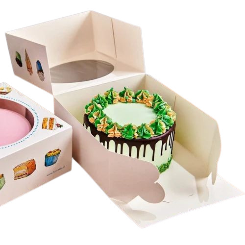 Cake Packaging Box - 500 Gram Paper, Square Shape, White Color, With Window | Ideal for Elegant Cake Presentation