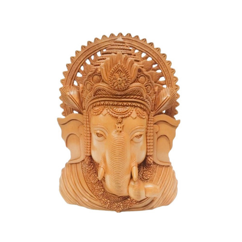 Wooden Ganesha Head Statue