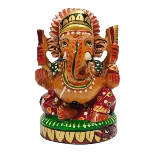 Engineered Wood Ganesh Statue - 4x2 Inches Polished Finish | Durable Eco-Friendly Religious Decor