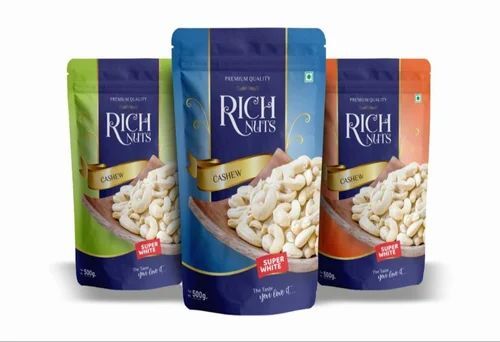 Cashew Nut Packaging Pouches - LDPE Material, 6x4 Inches Size, Multicolour Printed Pattern, Glossy Finish, Multi Layer Lamination, Zipper Closure