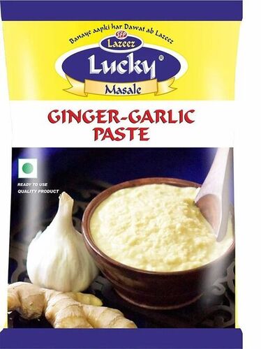 Ginger-Garlic Paste Packaging Box - LDPE, Multi Layer Lamination, Glossy Finish, Multicolour Printed Pillow Pouch | Heat Sealed Closure, Rotogravure Print