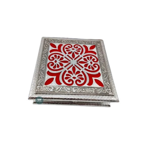 Red Velvet Oxidised Wooden Dry Fruit Gift Box - 500 gms, 4 Compartments | Customizable, Rectangular Shape, Copper and Golden Finish