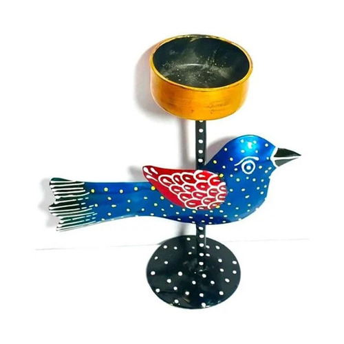 Bird Shape Iron Painted Candle Holder - 3 Inch Height, Color Painted Finish | Handmade Home Decoration, Table Top Mounting, Weight 200 g