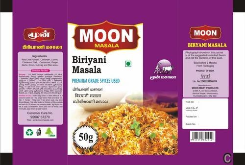 Briyani Masala Packaging Pouch - PET (Polyester) Material 8x12 Inches Size Multi Color Design | Center Sealed Glossy Finish Double Layer Laminated Heat Sealed Closure