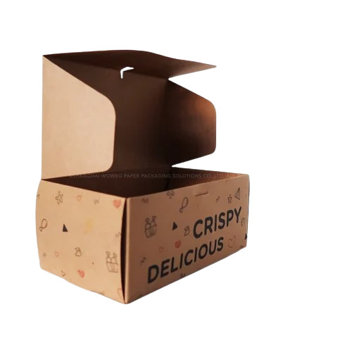 Cardboard Food Packaging Box - Brown Rectangular Disposable Container | Printed Design for Food Application