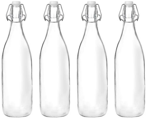 Glass Bottles - Reusable Washable Transparent | Narrow Flip Top Lid Leak and Crack Resistant Durable Water Care