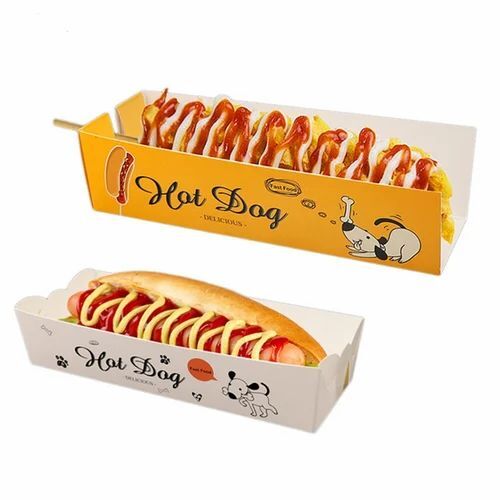 Hot Dog Packaging Box - Paper Material, Multi Color Printed Design | Ideal for Food Service Packaging and Event Catering