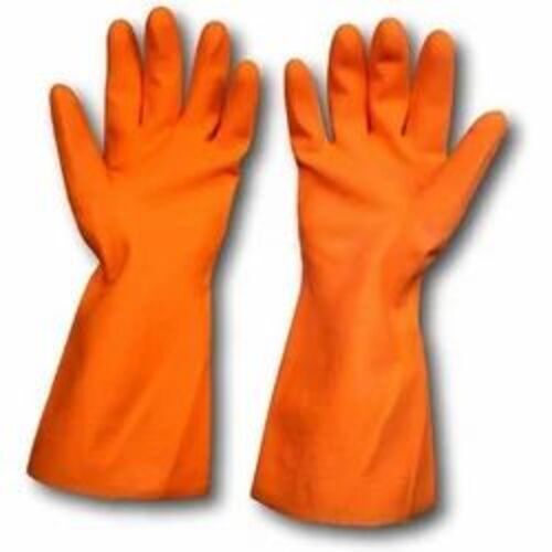 Orange Rubber Hand Gloves - Latex Material, Customized Size 11-15 Inches, Plain Pattern, Vibrant Orange | Ideal for Industrial Applications