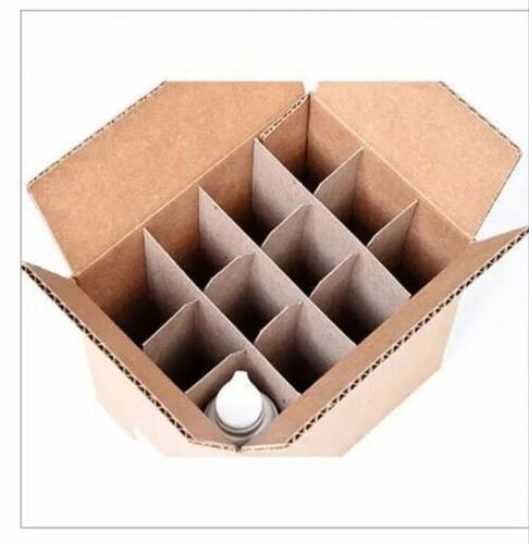 Partition Corrugated Box - Double Wall 5 Ply Virgin Kraft Paper, Rectangular Shape, 5 - 10 Kg Weight Hold Capacity, Laminated, Embossed Finish | Ideal for Beverage Packaging