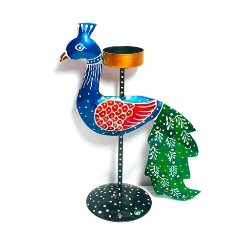 Peacock Shape Iron Candle Holder - 4 Inch Height, Color Painted Finish | Handmade, Table Top Decoration for Elegant Home Decor