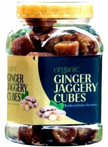 Ginger Jaggery Cubes - Organic, 1kg Plastic Jar | Sweet Taste, No Artificial Flavor, 1 Year Shelf Life, Human Consumption
