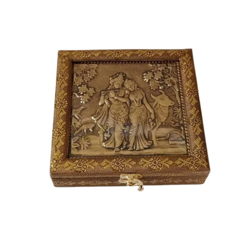 Golden Oxidized Dry Fruit Box - MDF Material, 500 gms Capacity, Square Shape, 4 Compartments, Customizable, Available in Golden & Silver Color