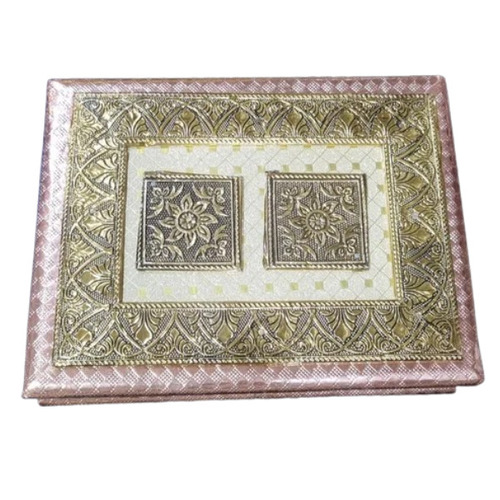 Golden Oxodised Copper Zari Dry Fruit Box - MDF, 7x7x2.5 inch | 500 gms Capacity, 4 Compartments, Customizable in Golden and Silver Color