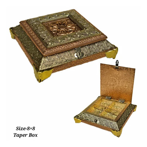 Oxidized Wooden Dry Fruit Box - 500 gms Capacity, 4 Compartments | Customizable, Square Shape, Available in Other, Golden, Silver Colors