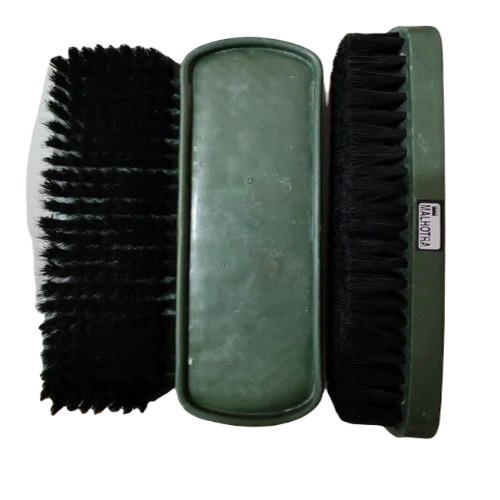 Plastic Shoe Brush - Wood Handle, Rectangular Shape, 6 Inch Size | Soft Nylon Bristles, Easy to Clean, Elegant Black Design