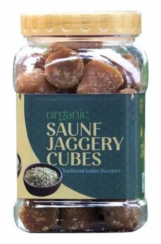 Saunf Jaggery Cubes - Organic, 1 kg in Plastic Jar | Sweet Taste, 1 Year Shelf Life, No Artificial Flavor, Suitable for Human Consumption