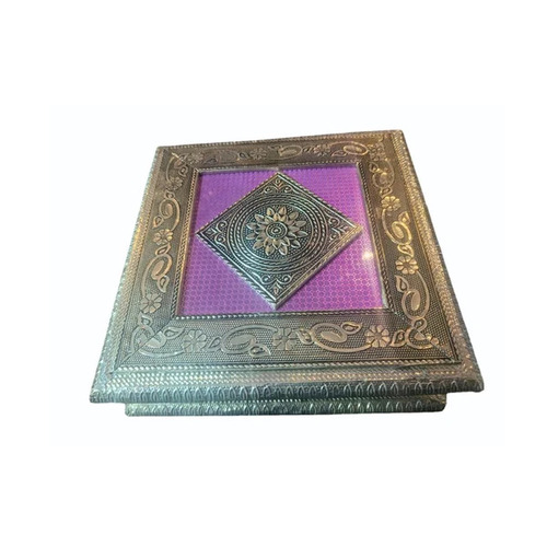 Silver Oxidised Wooden Dry Fruit Box - 500 gms Capacity, 4 Compartments , Customizable MDF Material in Golden and Silver Finish, Square Shape 12x10x3 Inches