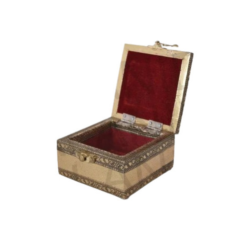 Single Compartments Wooden Dry Fruit Gift Box - Wood, 4x4x2 inches, Golden Color | Ideal Gift for Special Occasions, Elegant Square Design