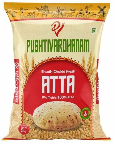 Wheat Flour Packaging Pouch - PP Material, 14x18 Inches, Multi Color, Printed with Rotogravure, Matte Finish, Double Layer Lamination, D Cut Handle