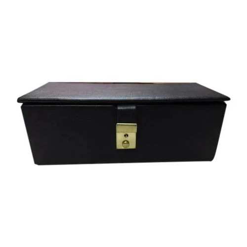 Wooden And Leather Jewelry Locker Box - Eco-Friendly Wood, Customized Size, Matte Black | Rectangle Shape, Plain Design, Ideal for Jewelry Packaging
