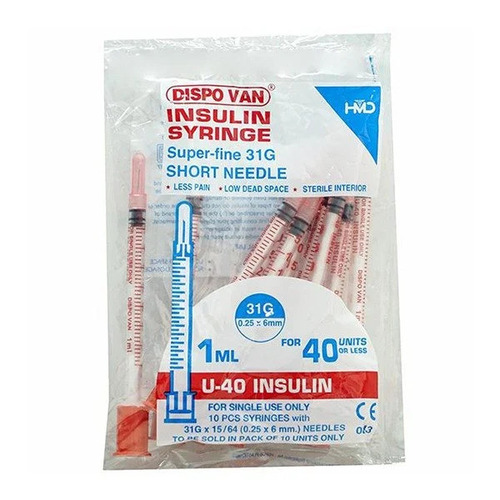 1 ml Dispo Van Insulin Syringe - Round Shape, Single Use Design | Disposable for Hospital and Clinic Use