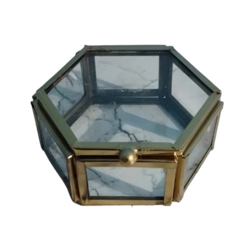 3 Inch Glass Jewelry Box - Brass, Glass, Hexagonal, Golden and Black Colors | Eco-Friendly, Waterproof, Plain Design Ideal for Jewelry and Gifts