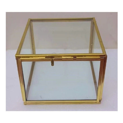 4 Inch Vintage Brass Glass Jewellery Box - Brass, Glass, Rectangular, Golden | Eco-Friendly, Waterproof, Plain Design, Ideal for Gifts