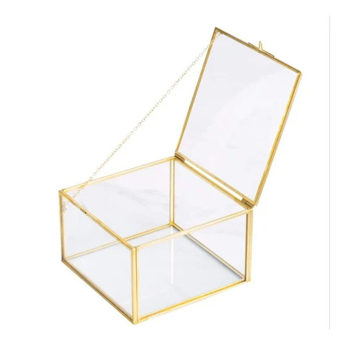 Golden Glass Jewellery Box - Metal & Glass, Square & Rectangular Shapes | Eco-Friendly, Waterproof, Ideal for Gift, Plain Design by Nafiz Handicrafts