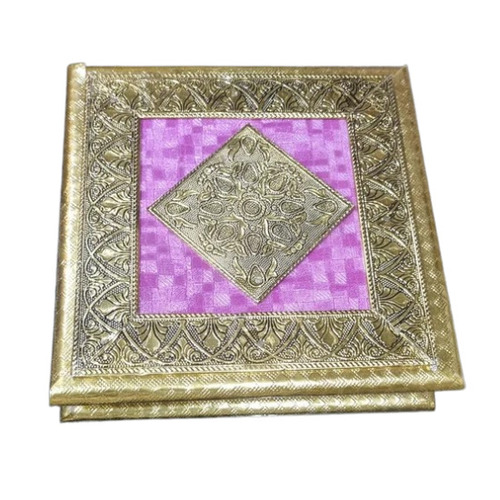 Golden Oxodise Purple Dry Fruit Box - 500 gms, 4 Compartments | Wooden, Square Shape, Golden-Silver Color, Ideal for Gifting