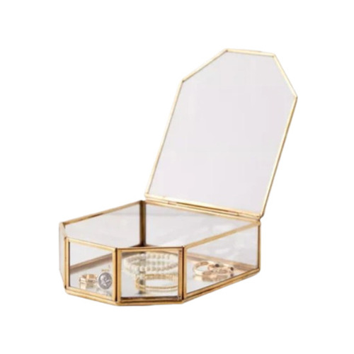 Golden Vintage Brass Glass Jewellery Box