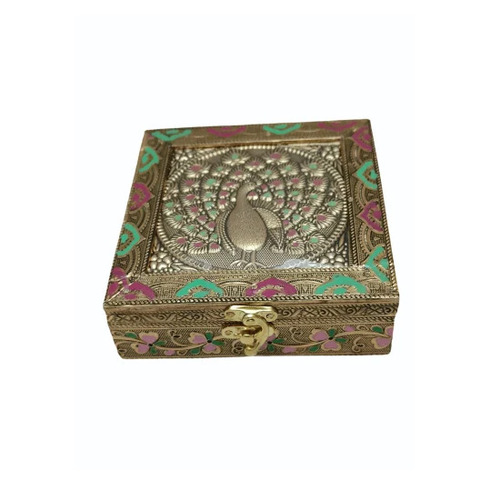 Meenakari Dry Fruit Gift Box - 250 gms Capacity 4 Compartments Golden Color Customizable Design - Square Shape Ideal for Gifting