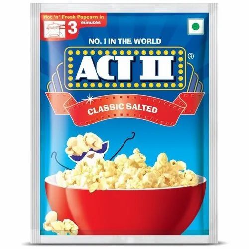 Popcorn Packaging Pouch - PET Material, 3 Side Sealed Pouch, Multi Color, Glossy Finish, Printed with Rotogravure Technique, Double Layer Lamination - Heat Sealed Closure