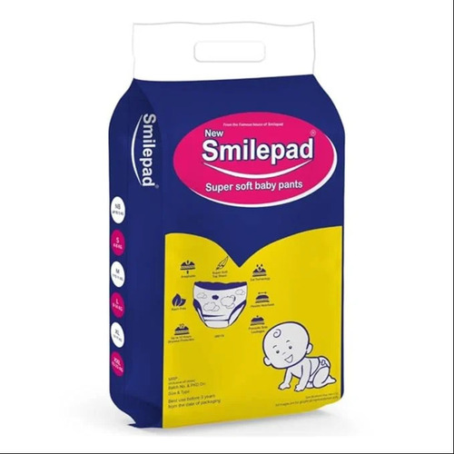 Smilepad Small Size - Cotton Baby Diapers, 4 To 8 Kg | Leak Proof, Disposable, Skin Friendly, White Pant Style for Kids