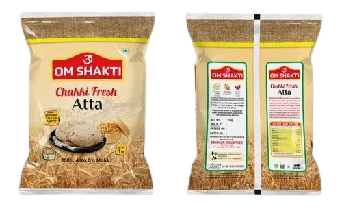 Wheat Flour Packaging Pouch - PET (Polyester), 14x18 Inch Center Sealed Design, Glossy Finish with Printed Pattern, Heat Sealed Closure