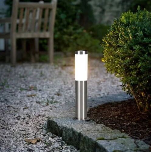 Bollard Light - Metal, 2 Foot Height, Silver & White | Electric Light Source, 220 Volt, 1 Year Warranty, Durable Finish