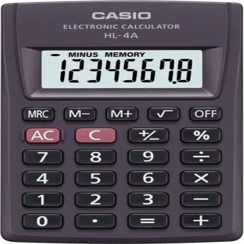 Casio Hl-4a Calculator - Plastic Material, Mini Pocket Size, Black Color, 8 Max Digits | 3-Year Warranty, Trendy Basic Calculator Design