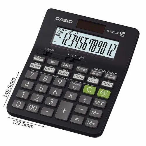 Casio MJ12GST Desktop Calculator - Plastic Material Standard Size Black Color | Trendy Design 3-Year Warranty Basic Functionality