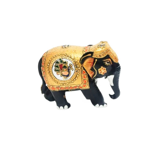Decorative Wooden Elephant Statue - Wood Material, Embossed Painted Design, Beautifully Carved, Shining Glossy Surface | Customized Color, Animal Theme, Ideal for Home Decoration